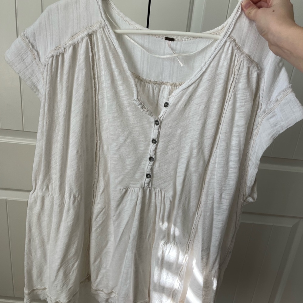 Free People Cream Short Sleeve Relaxed Blouse